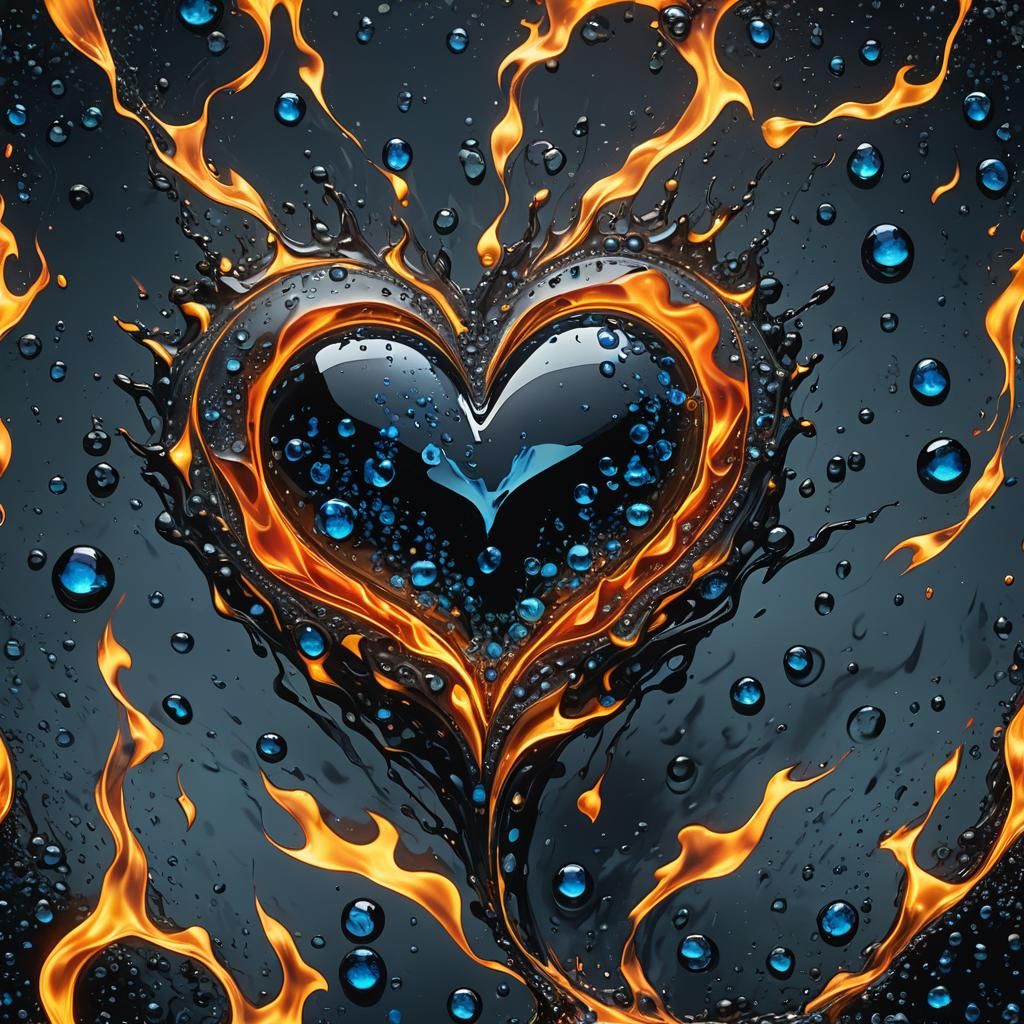 Surreal Heart Divided Between Water and Fire