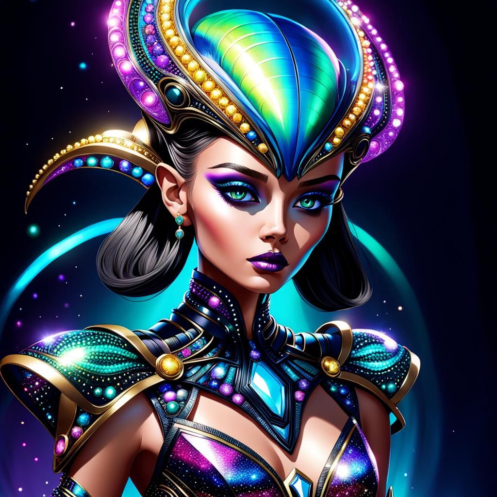 Alien Couture Fashion Illustration in Polychromatic Palette