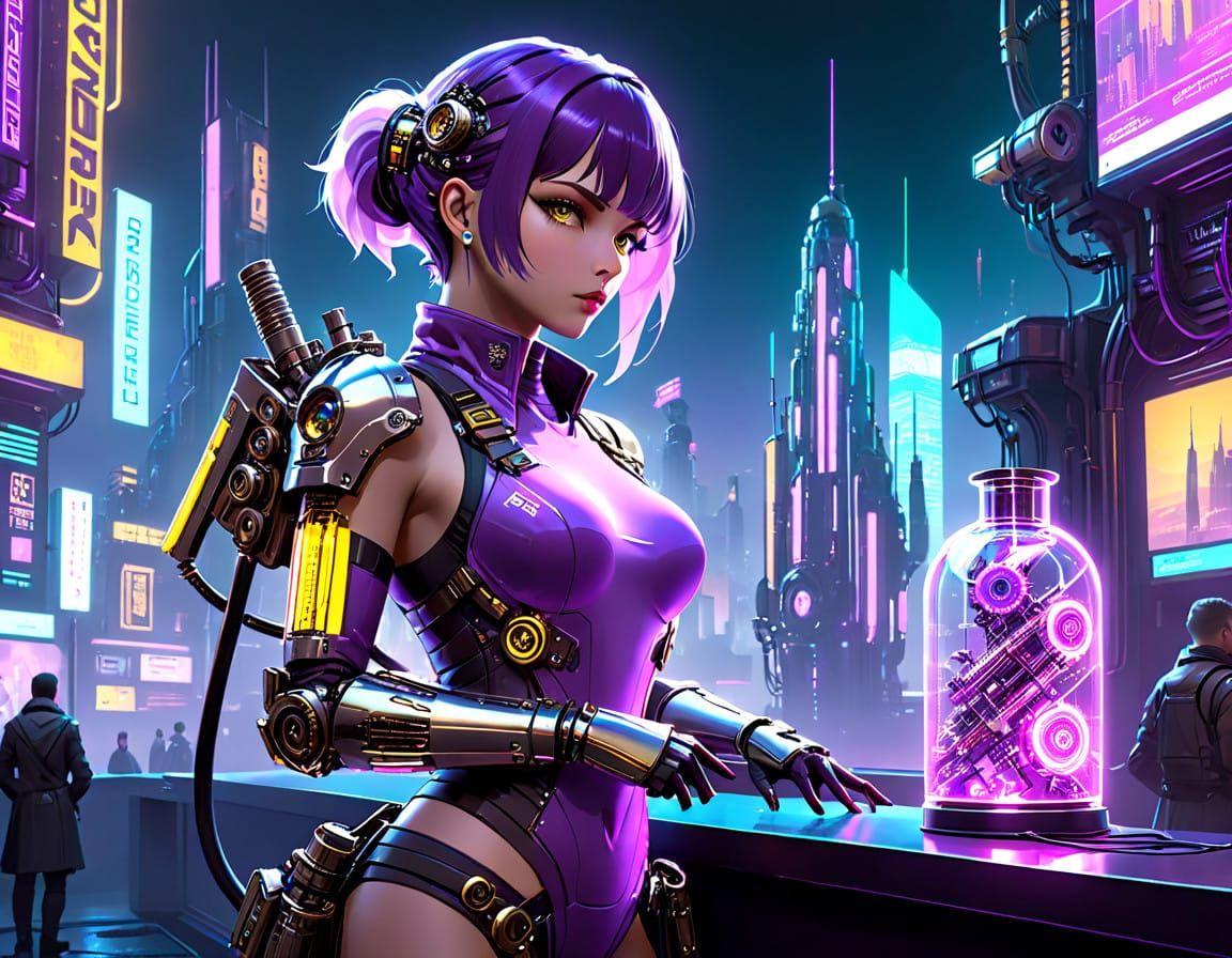 Cyberpunk Steampunk Scientist in Vibrant Violet Haze