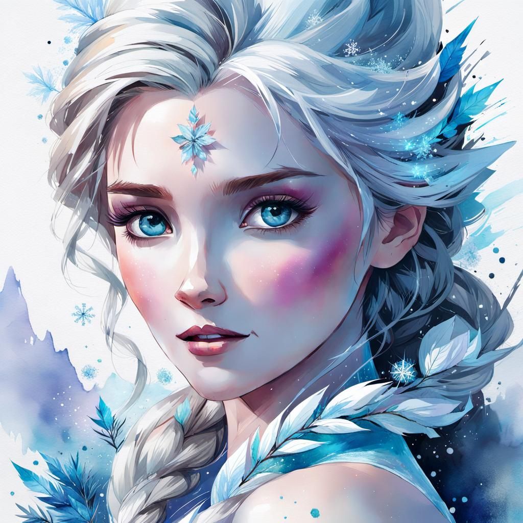 Elsa from Frozen: Watercolor Manga Illustration