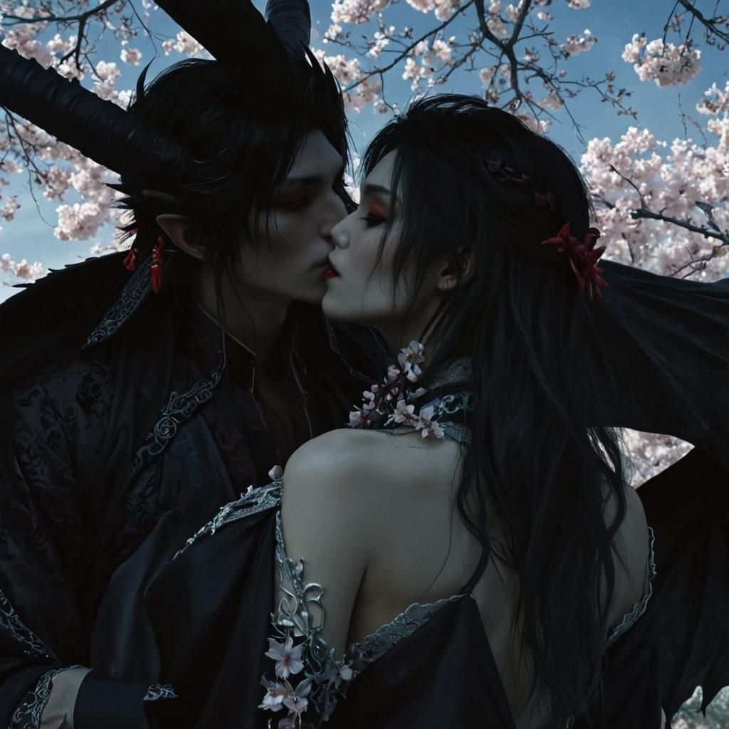 Romantic Kiss of Dragon King and Vampire Sorceress
