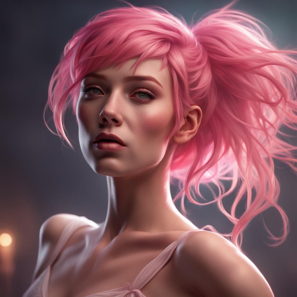 Ballerina with pink hair dancing