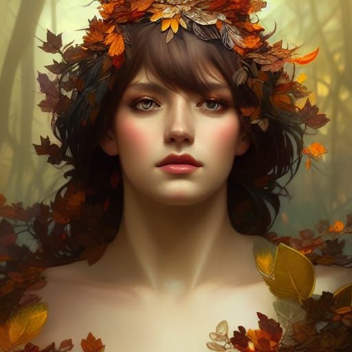 Ethereal Autumn Goddess Portrait with Glitter