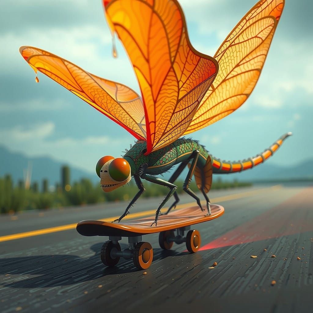 Fantastical Dragonfly Plunges into a Vibrant Pool in Detaile...