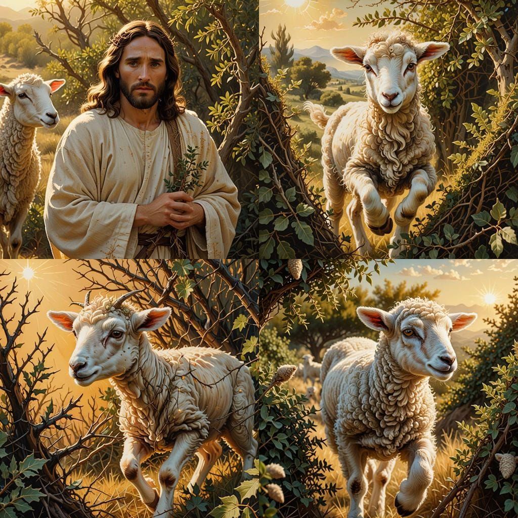 Jesus Saves Lamb Trapped in Thorns