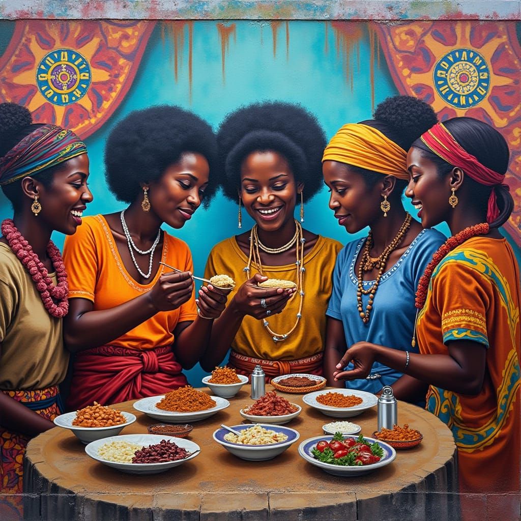 Vibrant Graffiti Mural of African American Community Gatheri...