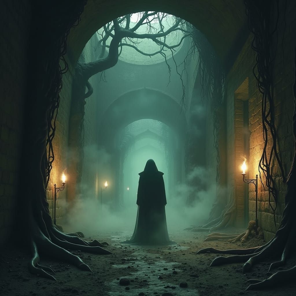 Twilight Figure in Desolate Underworld Ruins