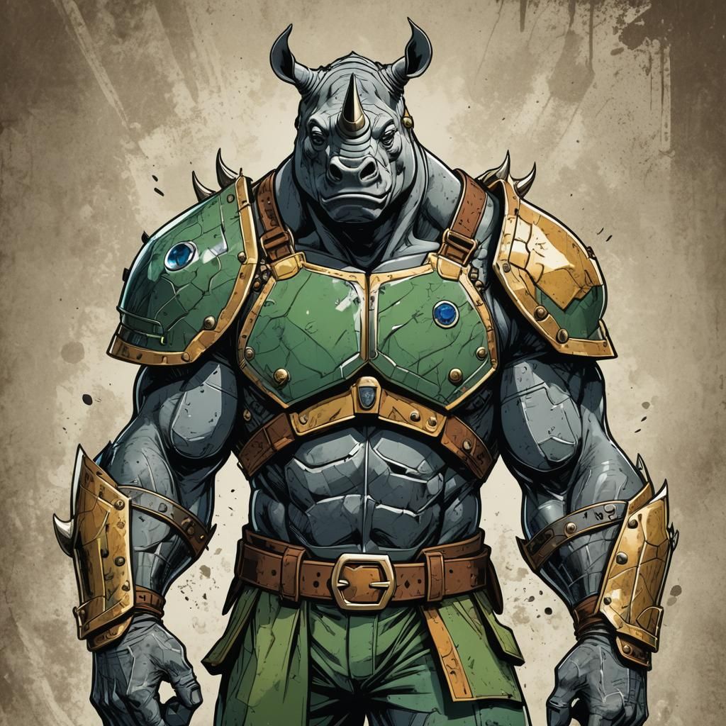 Cybernetic Rhino Warrior in Anime Style