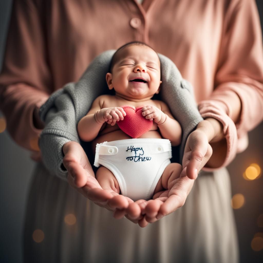 New Mother Holding Heart in Diaper Photo