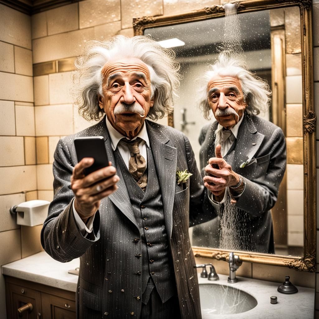 Einstein's Playful Selfie: Hyperrealistic Digital Portrait