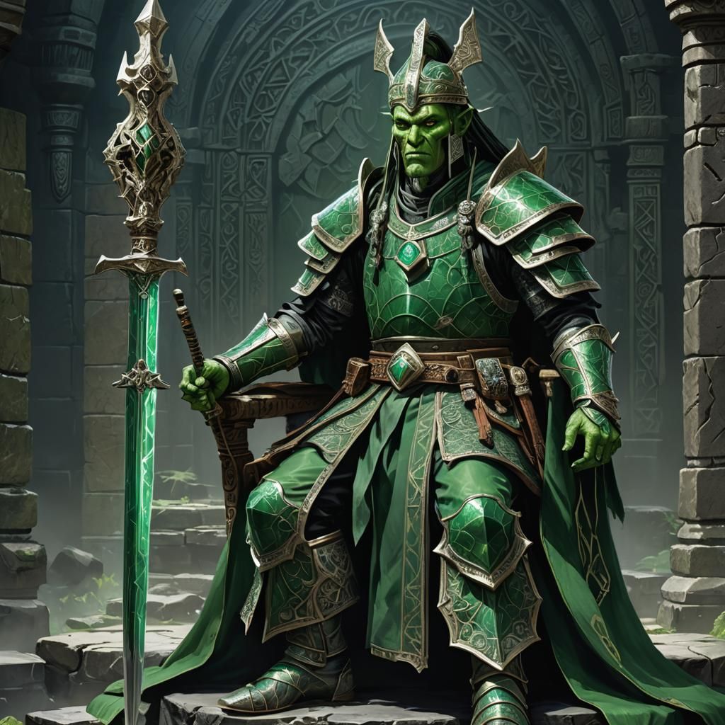 Yuan-ti Priest on Obsidian Throne, Dark Fantasy Art