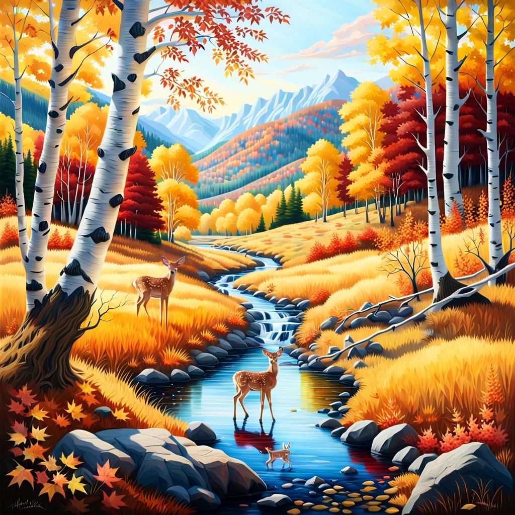 Autumn Deer in Hyper-Realistic Landscape Painting
