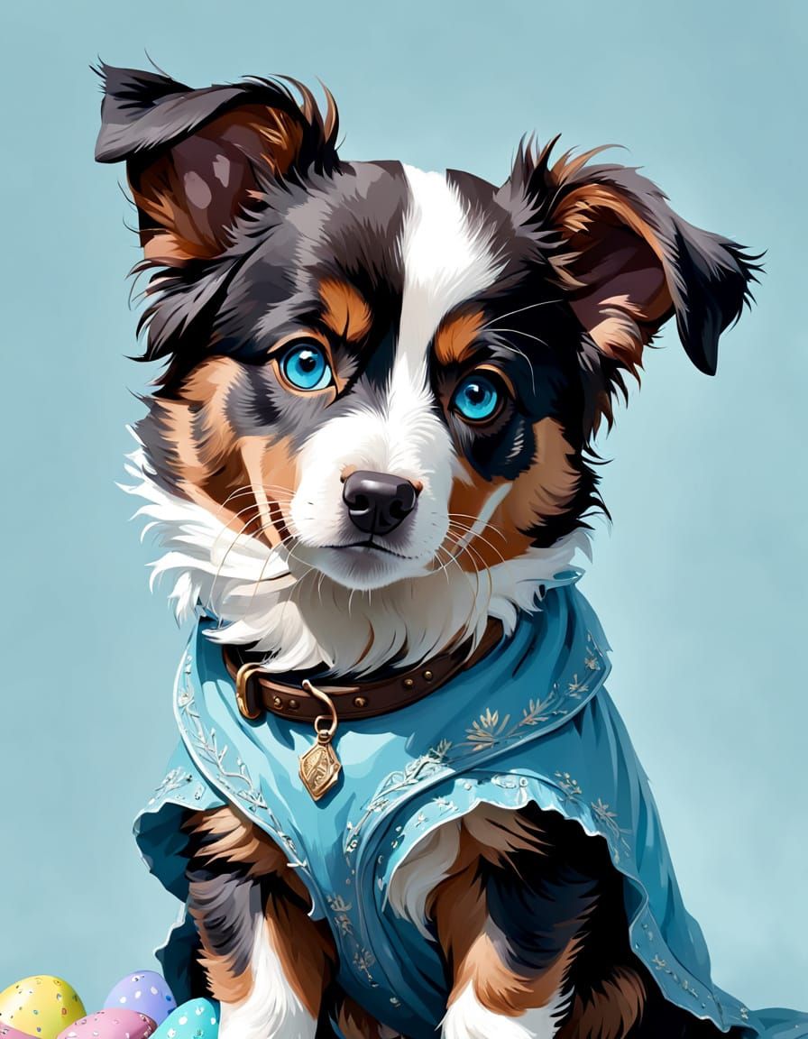 Adorable Easter Miniature Shepherd Puppy in Pastel Blue