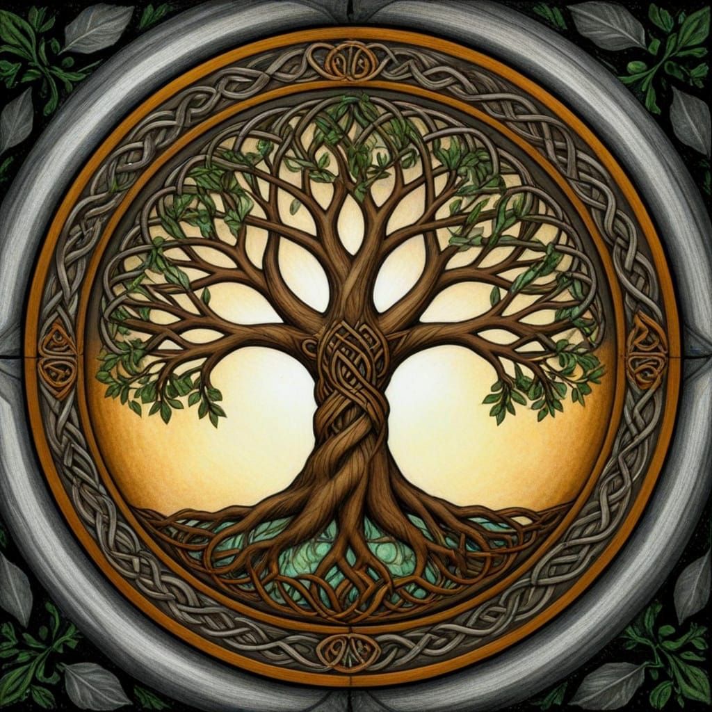 Simplified Celtic Tree of Life in Art Nouveau Style