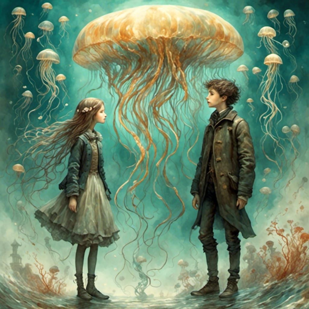 Surreal Sky of Jellyfish with Hopeful Faces