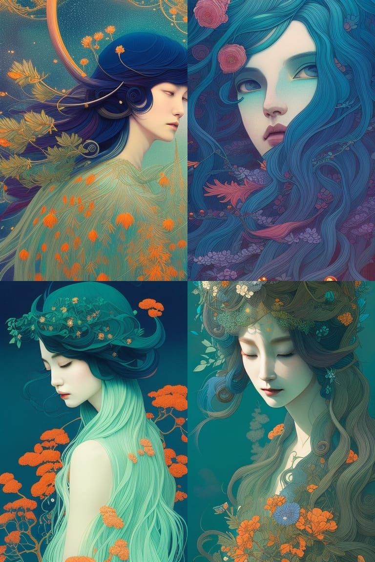 Elvish Deity Portrait in Inkpunk Minimalism