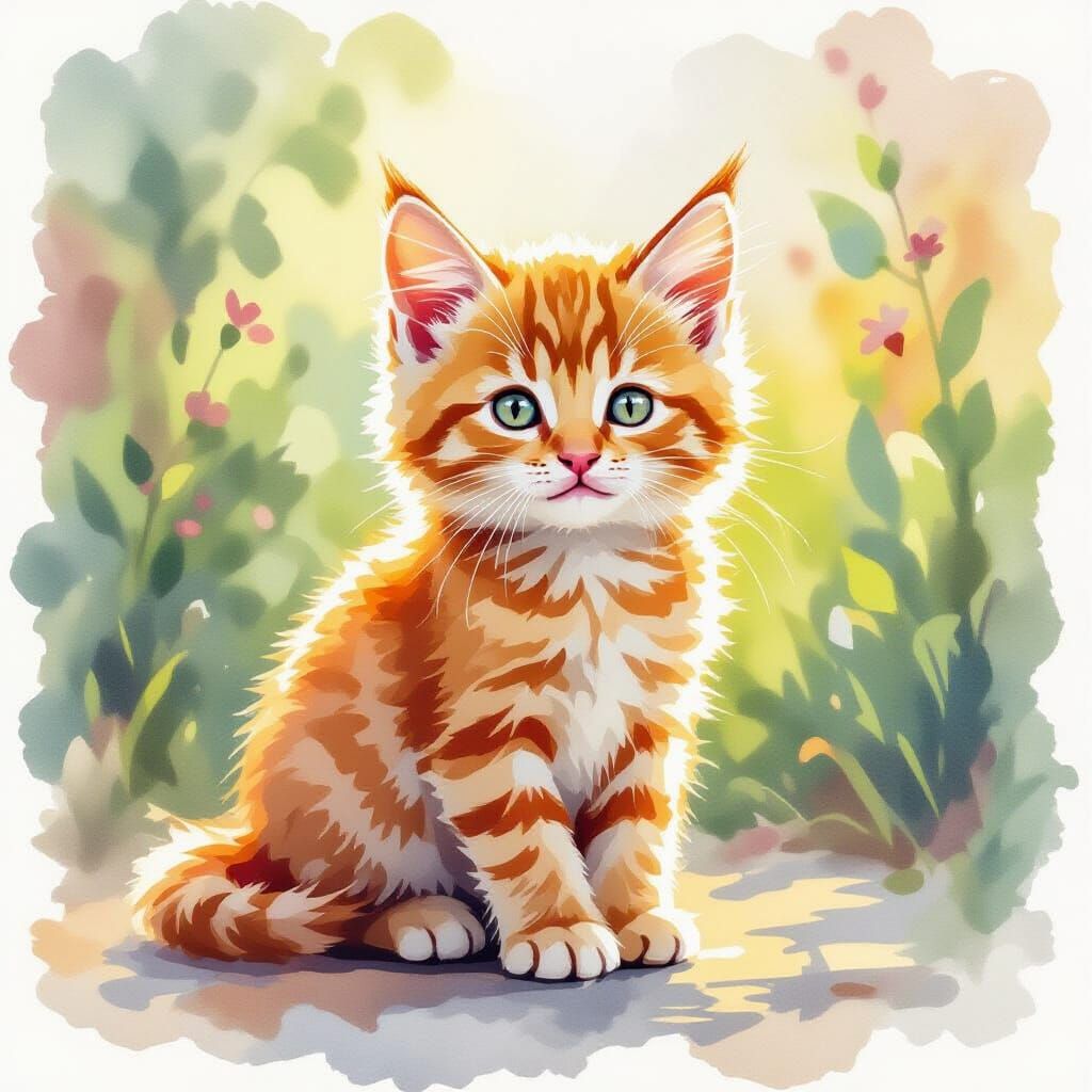 Playful Ginger Kitten in Expressive Watercolor Style