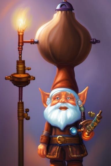 Steampunk Gnome in Intricate Time Machine