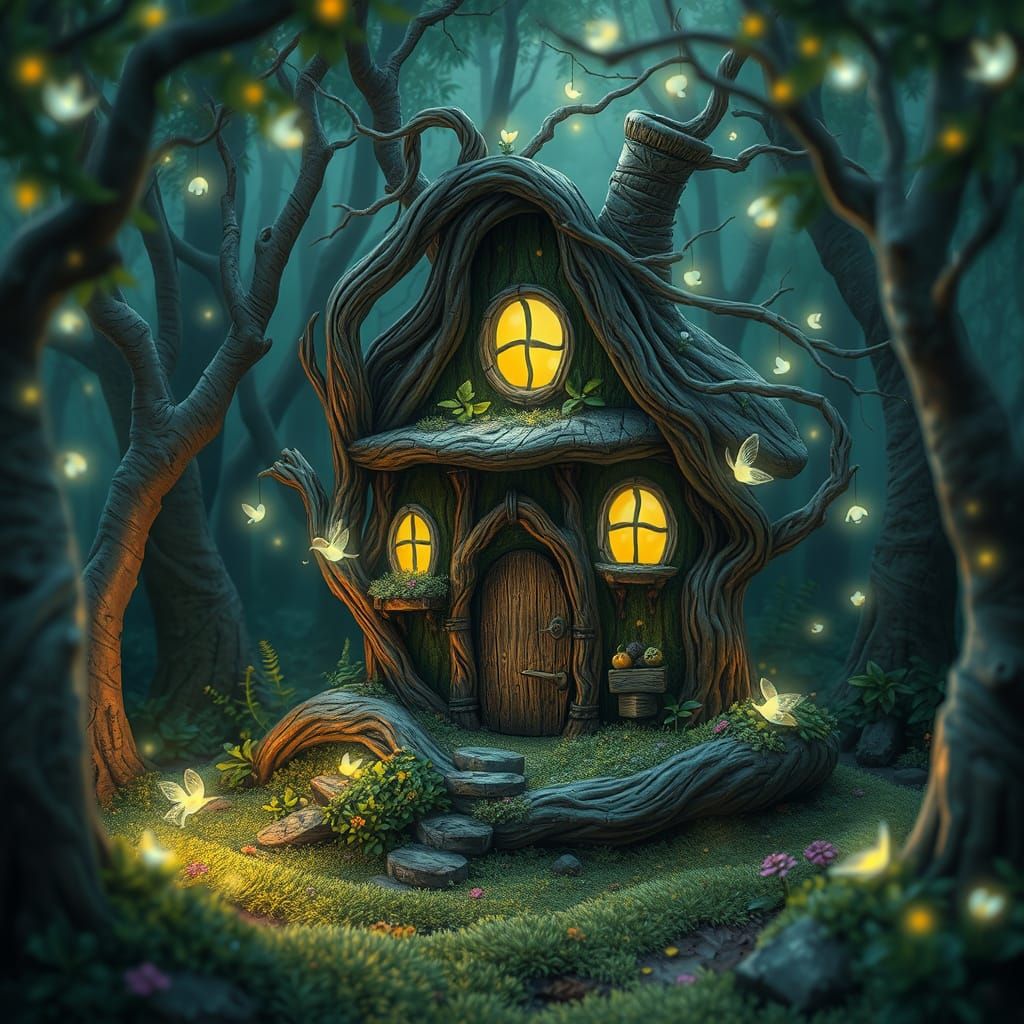 Enchanted Forest Fairy House with Bioluminescent Lights