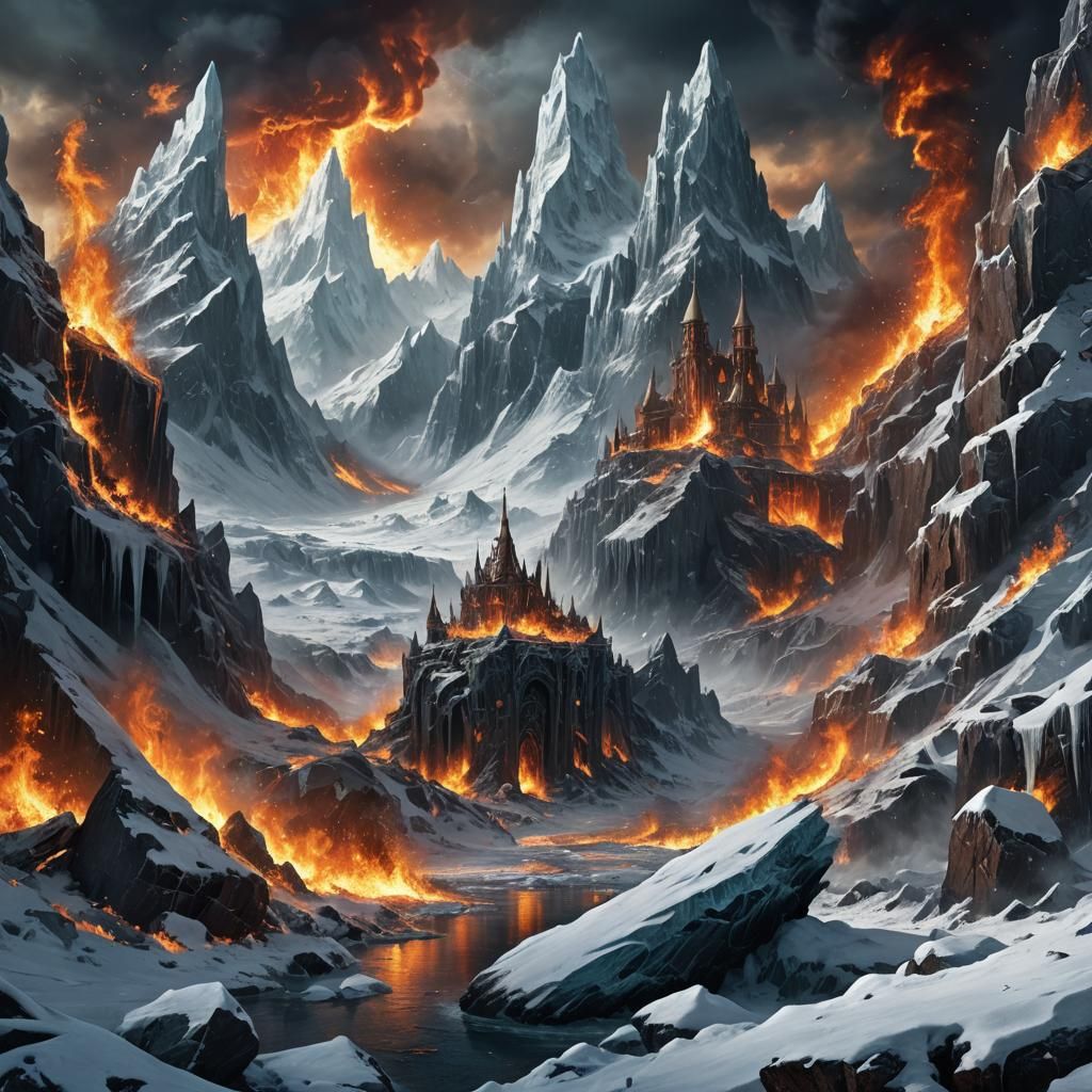 Fiery Icy World Ending Fantasy Art