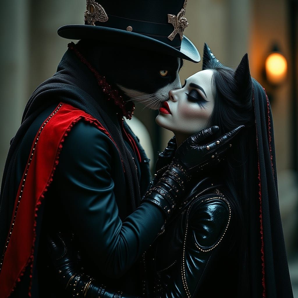 Gothic Vampire Cat Embraces Goth Girlfriend
