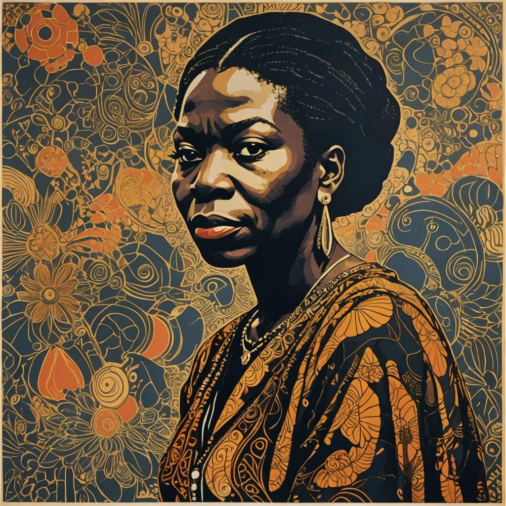 Nina Simone Montreux 1976 Woodblock Print