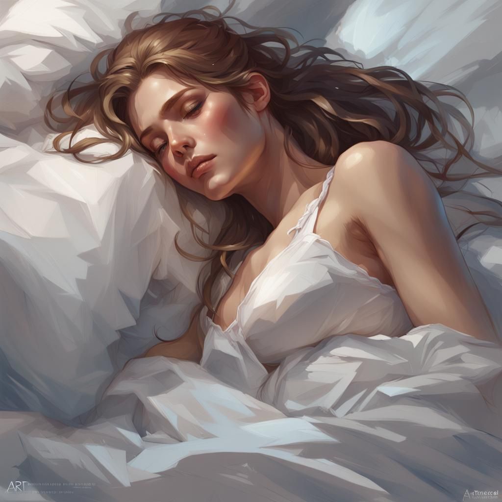 Sleeping Woman Portrait in Hyperdetailed Digital Art Style