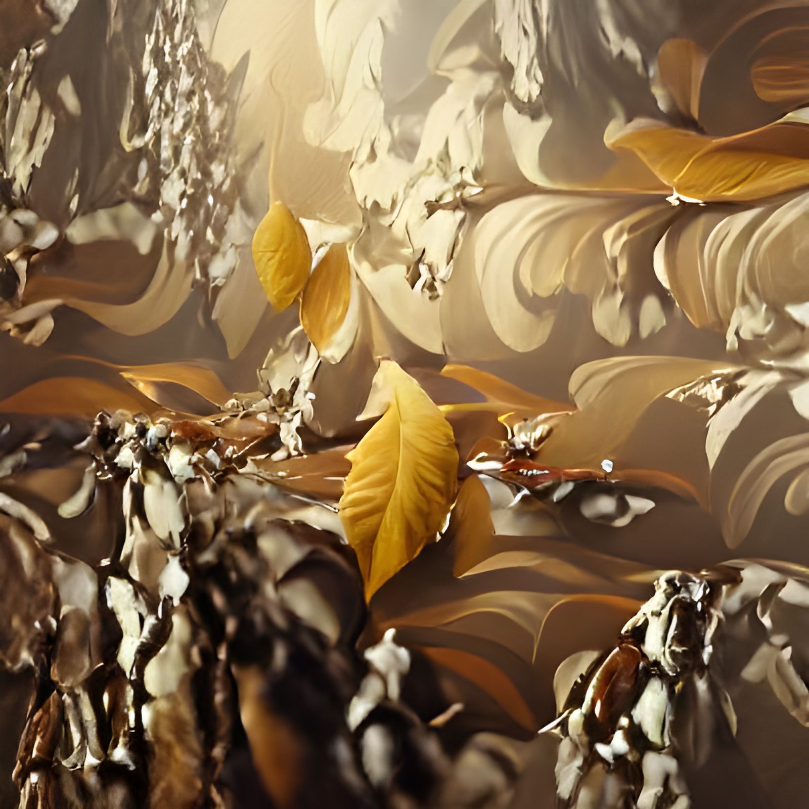 Autumn Leaves Pattern in Gold: Oil Painting