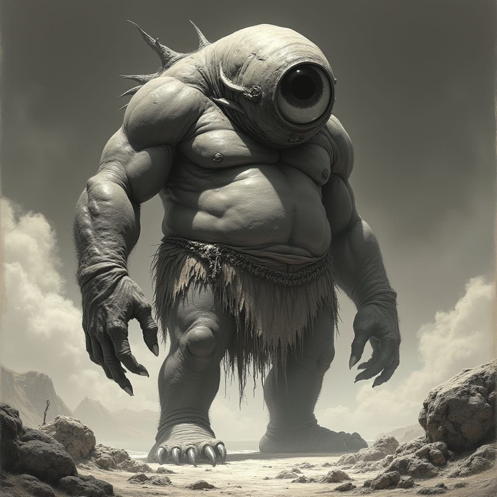 Gigantic Cyclops in Dramatic Monochromatic Style