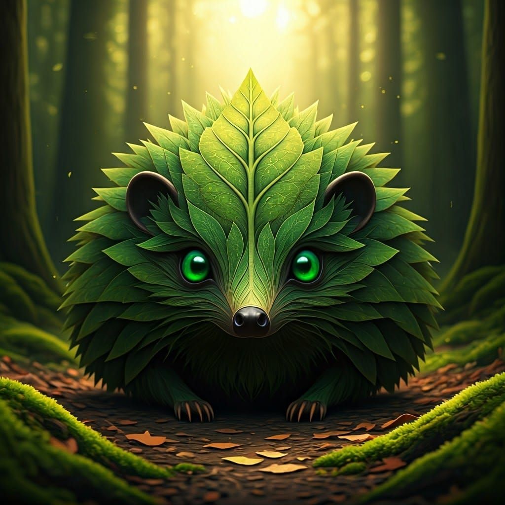 Ethereal Leaf Hedgehog in Nature's Harmony