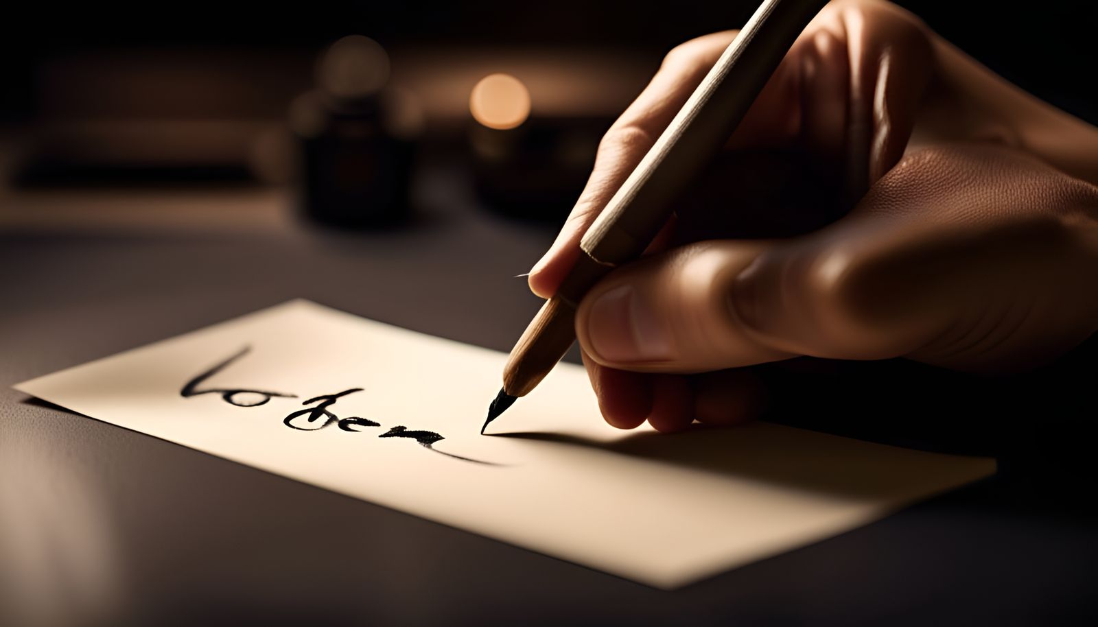 Asian Hand Writing with Quill Pen