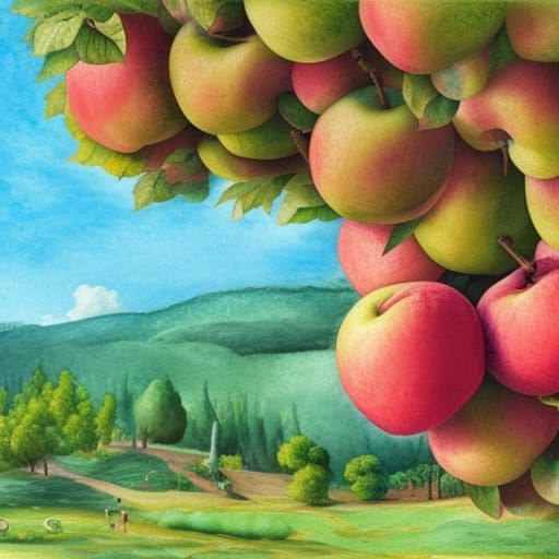 Giant Apple Harvest in Impressionist Style