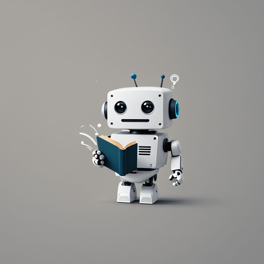 Smiling White Chatbot Logo Holding Book