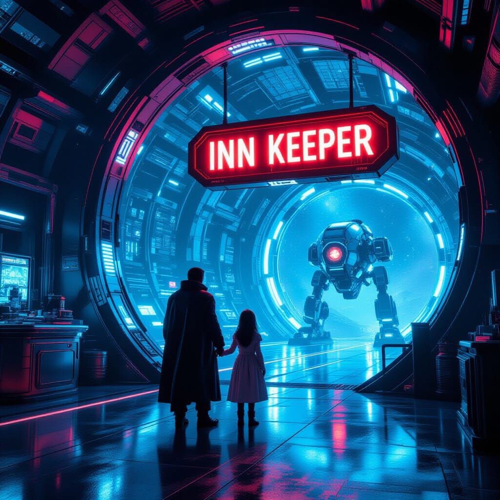 Sci-Fi Space Inn with Keeper and Daughter