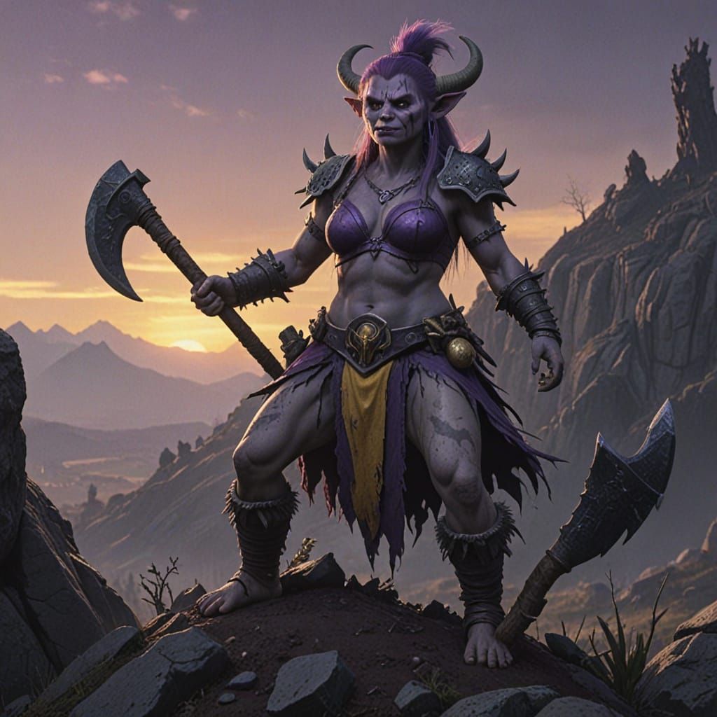 Female Troll Warlord with Ax, Dark Fantasy Concept Art