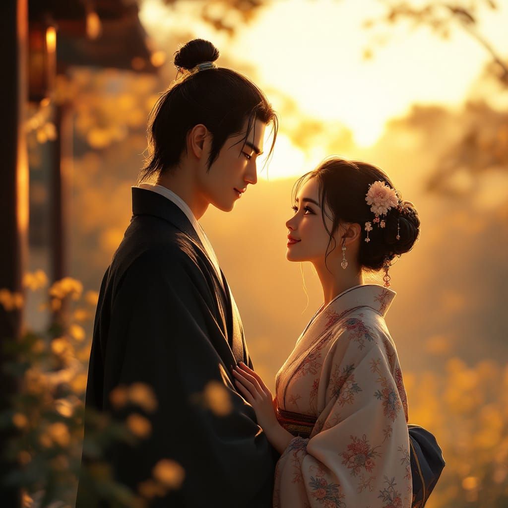 Samurai and Wife in Anime Sunrise