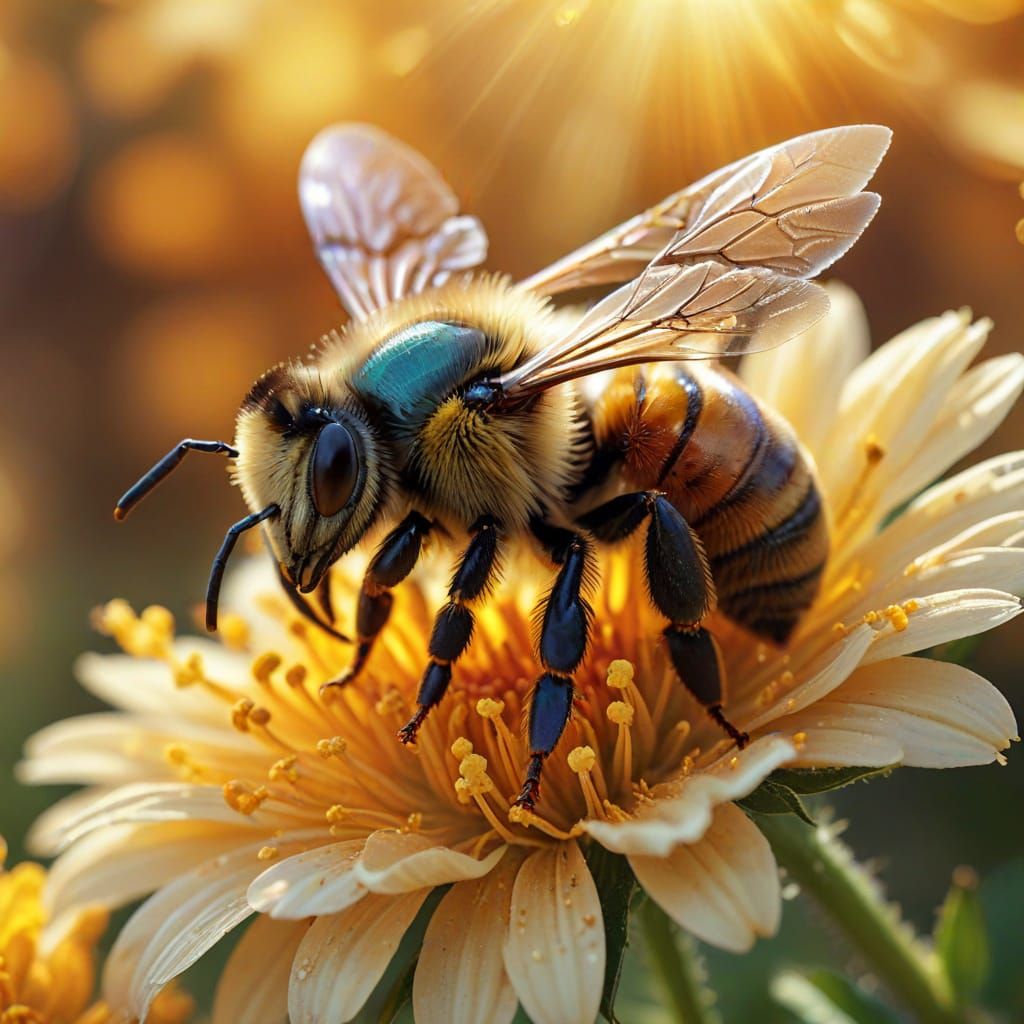 Close-up of a Bee in Vivid Digital Art Style