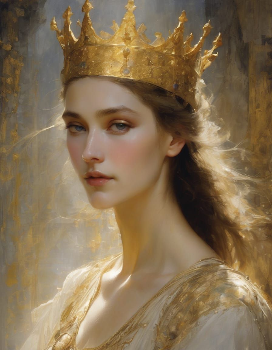 Art Nouveau Portrait of a Glorious King with Golden Crown