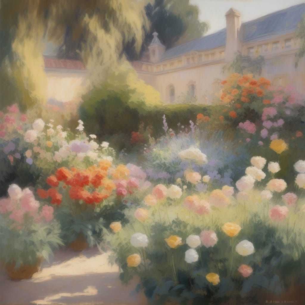 Impressionist Garden Courtyard with Soft Light