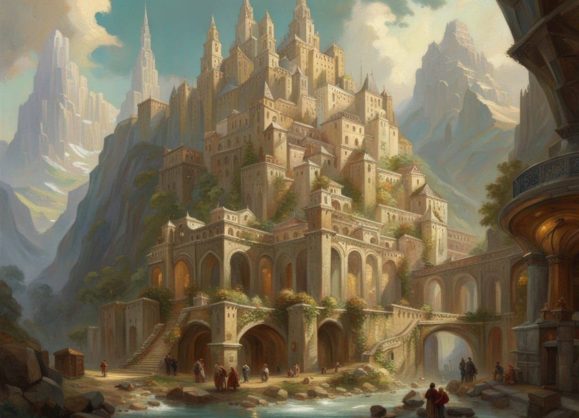 Minas Tirith: Intricate Oil Painting of the White City