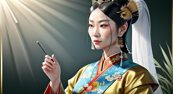 Hyperrealistic Empress Mu in Traditional Chinese Attire
