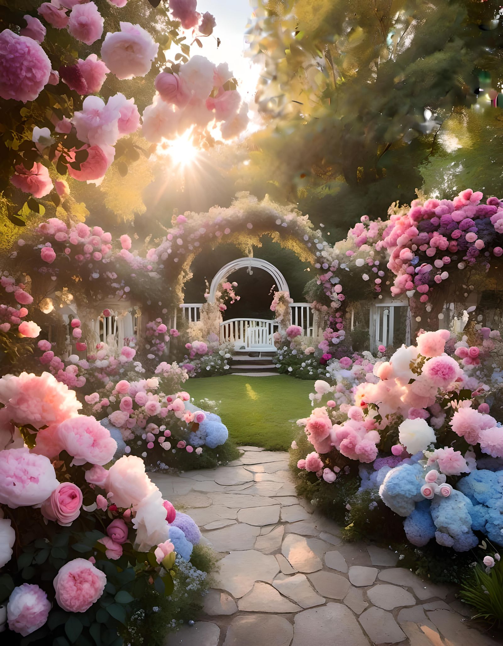Ethereal Floral Garden in Heavenly Sunshine