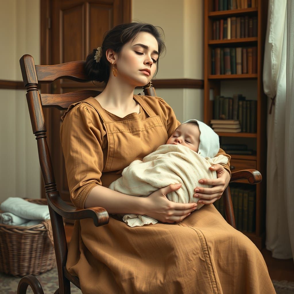 Whimsical Chalk Sketch of a Sleepy Nursemaid in a Cozy Nurse...
