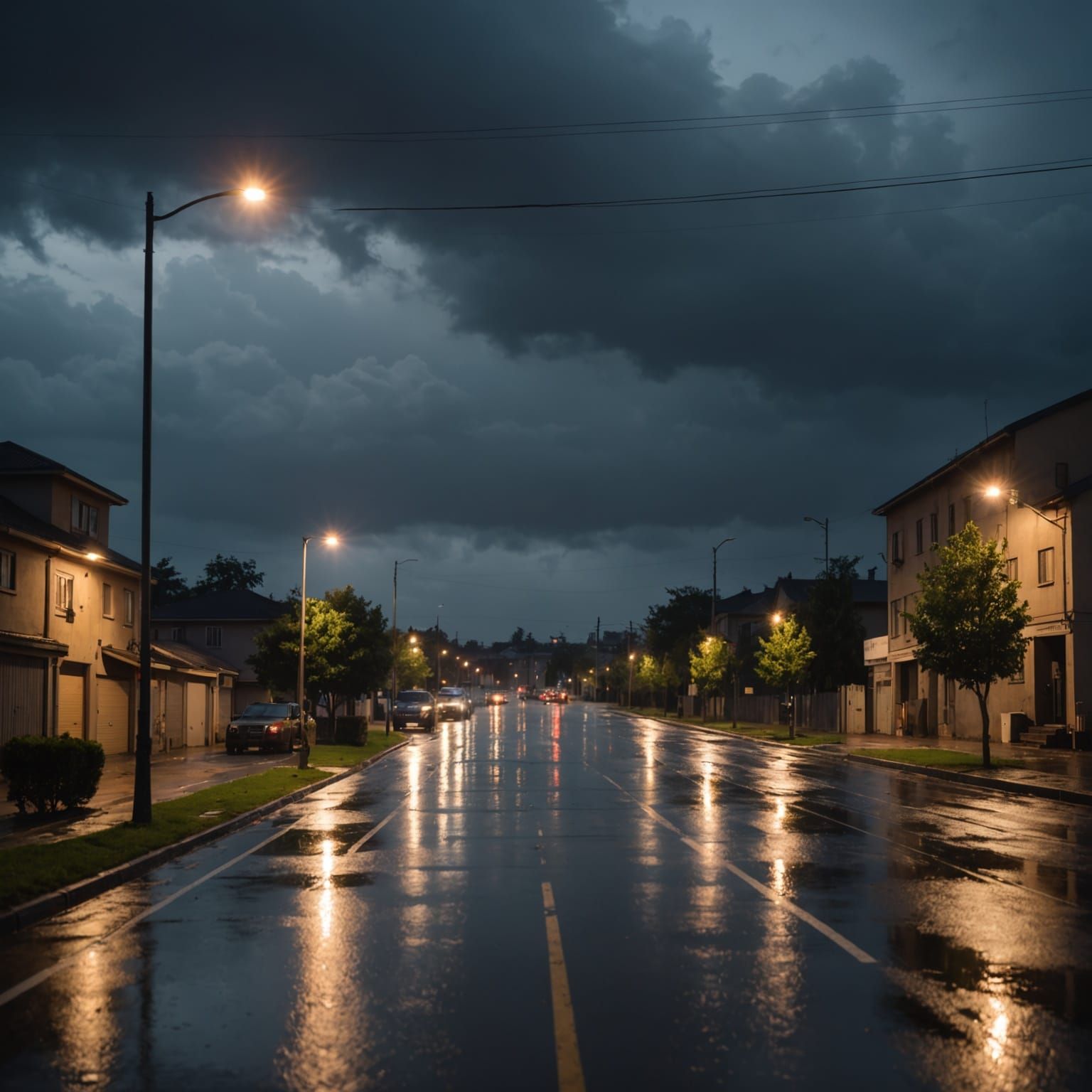 Gloomy Evening in Rainy Industrial Neighborhood