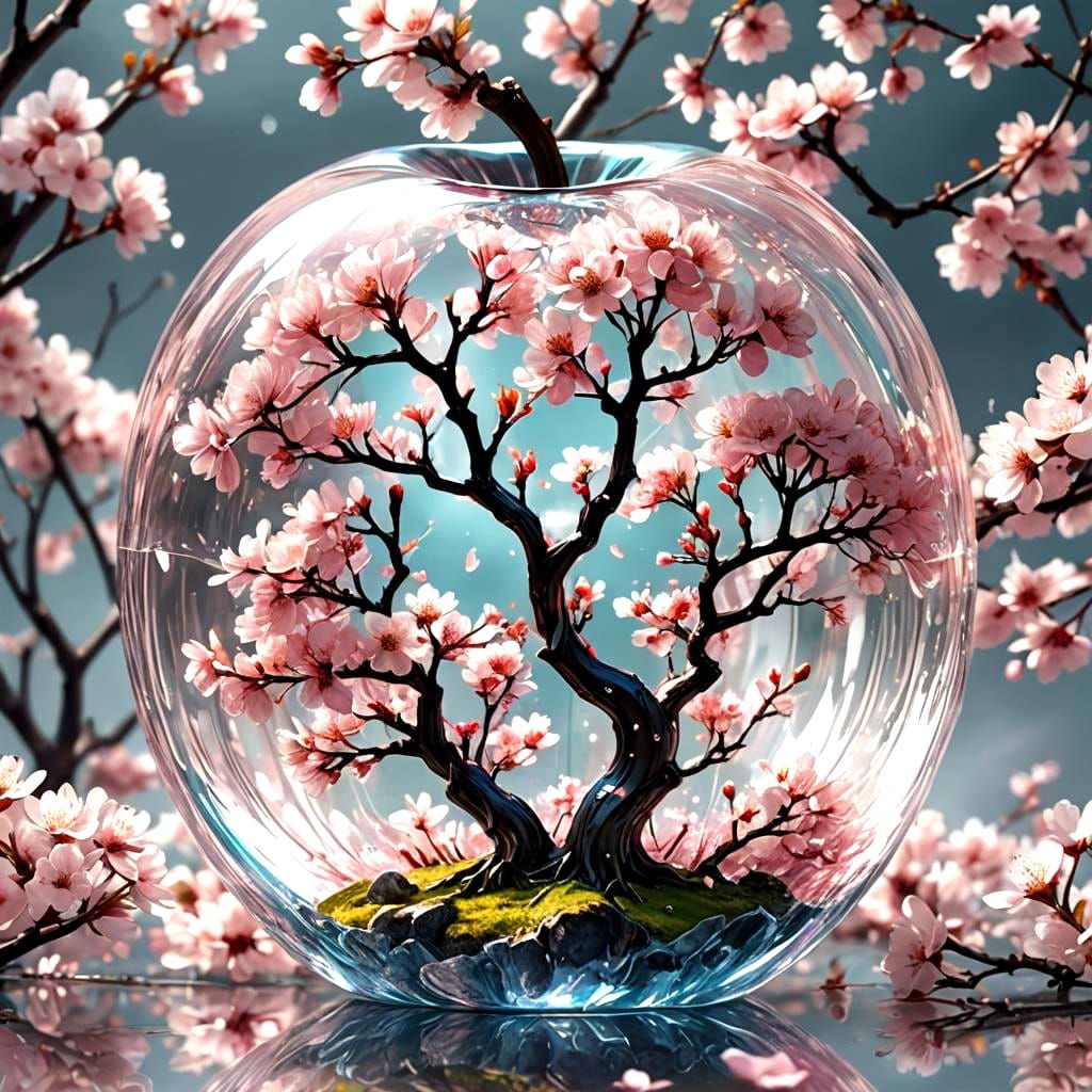 Crystal Apple: A Bioluminescent Cherry Blossom World