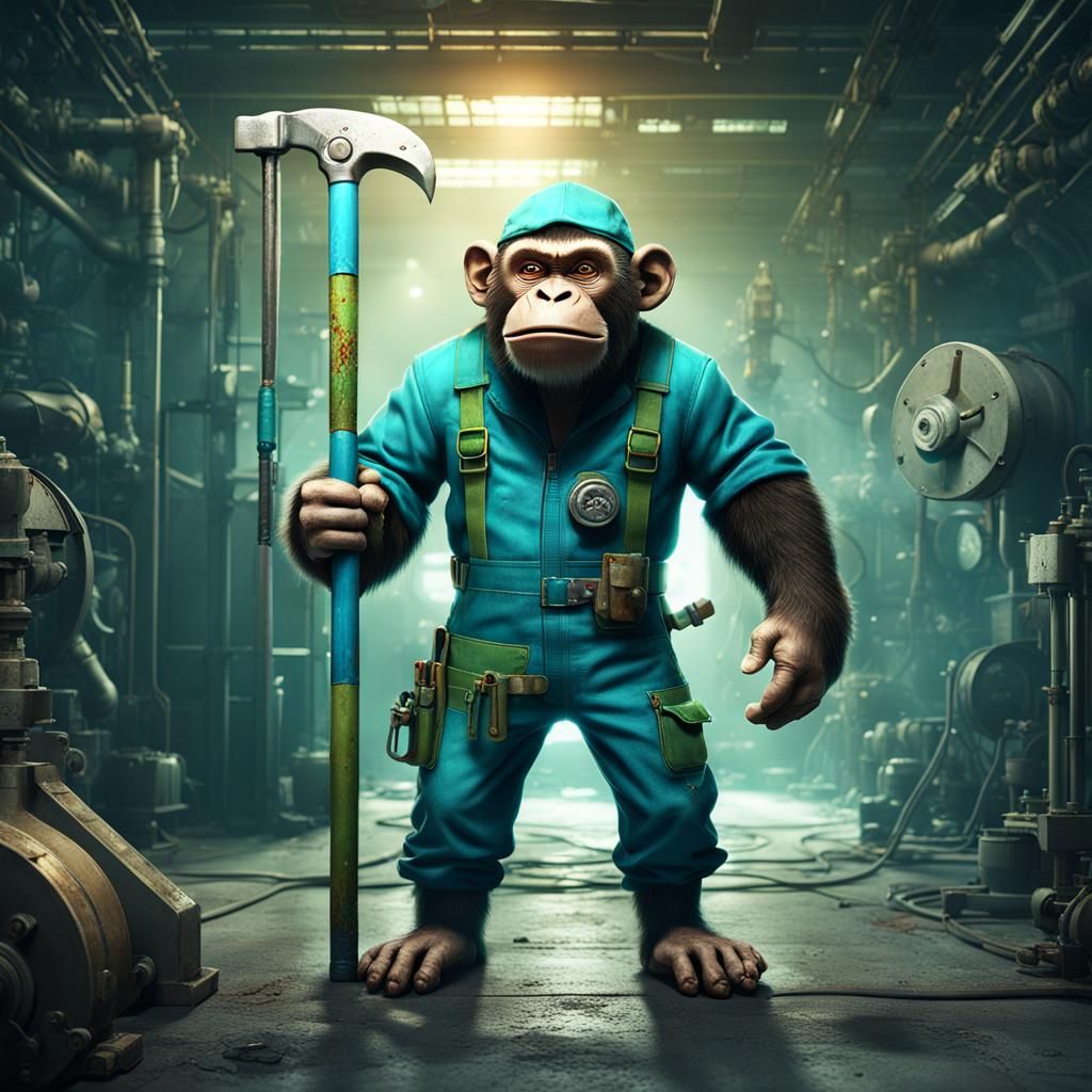 Steampunk Monkey Mechanic in Fantasy Laboratory