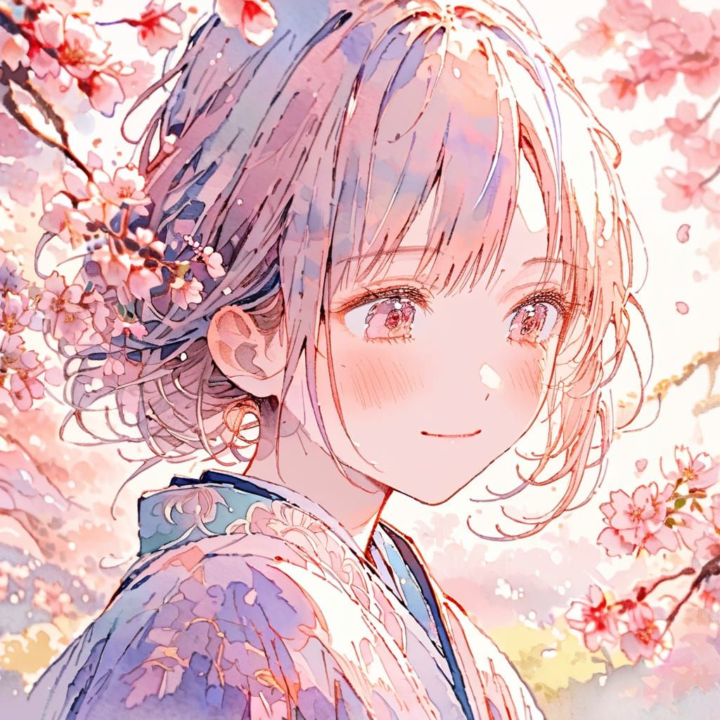 Whimsical Anime Girl in Traditional Japanese Garden