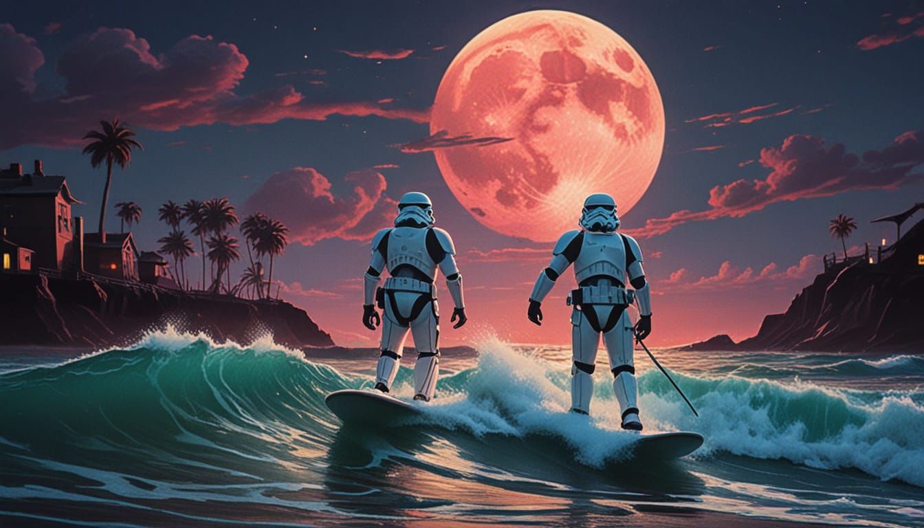 Stormtroopers Surfing: Cyberpunk Salvador Dali Style
