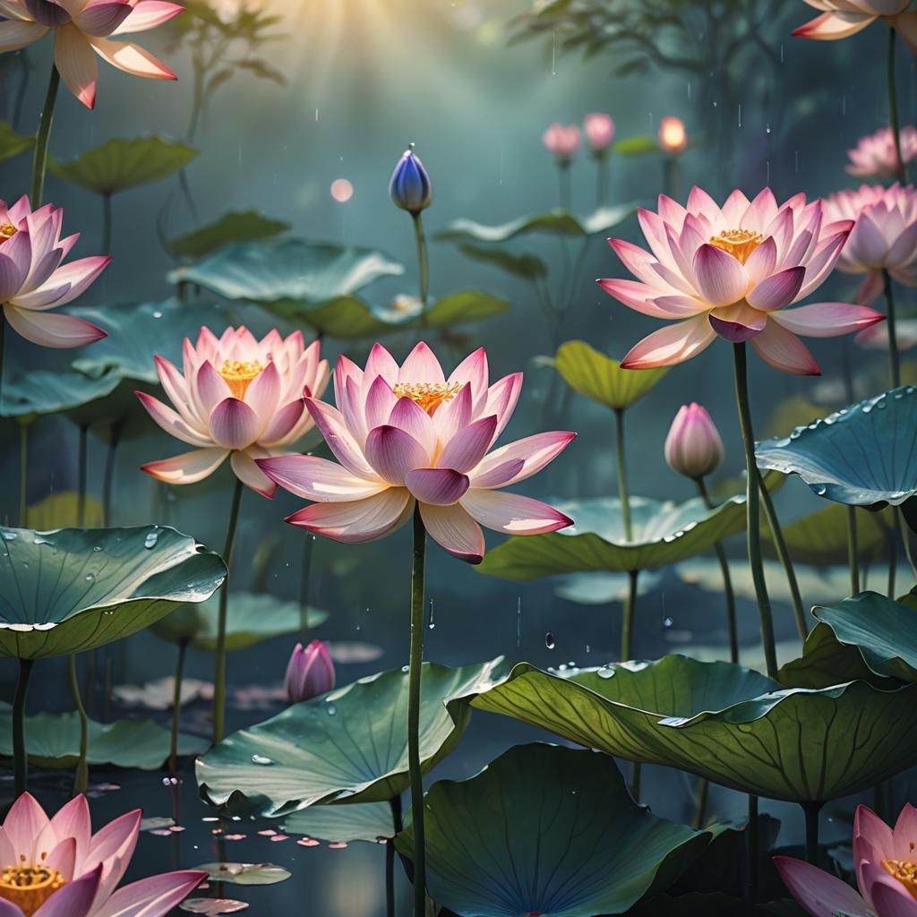Harmonious Lotus and Lily: Fantasy Concept Art
