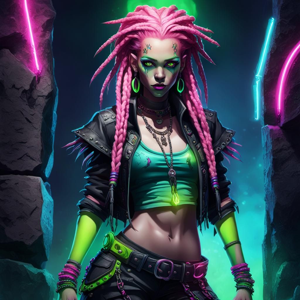 Vampire Woman in Punk Outfit, Dark Fantasy Art